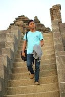 tourist on the stairs in the temple