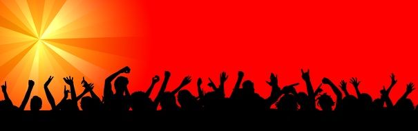 banner with silhouettes of people at sunset
