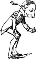 black and white graphic image of a comic character with a pigtail