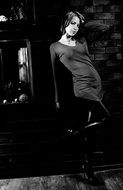 model in a photo shoot in black and white image