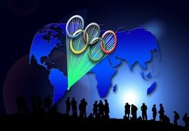 Laser show, symbol of Olympic Games above world map