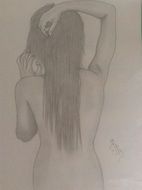 Black and white drawing of the naked girl