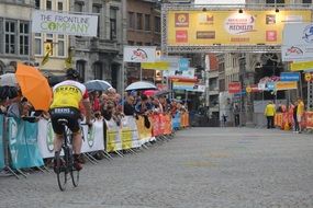 Cycling professional road bicycle racer on a road