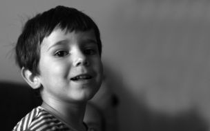 Black and white portrait of child