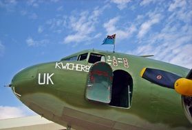 the front of a military aircraft with inscriptions