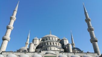 Blue Mosque against the clear blue sky in Istanbul