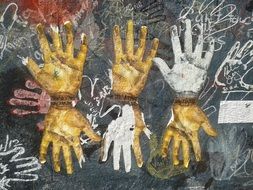 different hands on the Berlin Wall