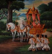 picture of horse drawn carriages in Buddha in Thailand