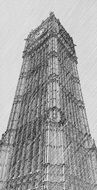 black and white photo of big ben in london