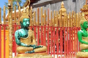 buddha statues near temple in thailand