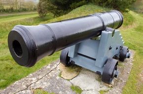 military cannon in a green meadow