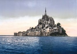 Mont Saint-Michel abbey on small rocky island turned into a fortress, france, normandy