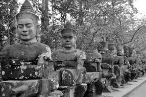 black and white image of the temple complex in cambodia