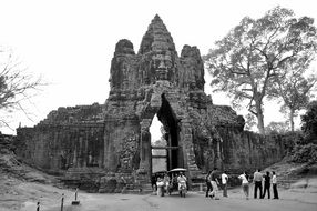 black and white image of cambodia temple
