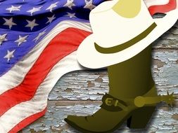 drawn cowboy boots on american flag background