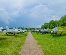 gray planes in a historical museum