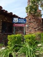 route 66 sign among plants in california