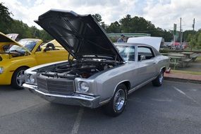 open hood on a retro car