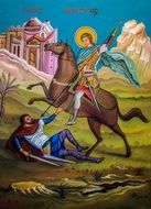 colorful mural with orthodox theme