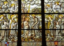 bible scene on the stained glass window