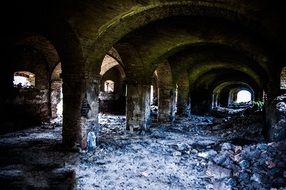 destroyed monastery corridor