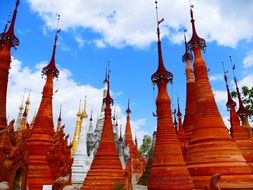 red pagoda roofs in Myanmar