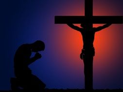 Pray near Cross clipart