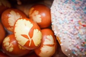 Easter eggs and sprinkled Easter cake