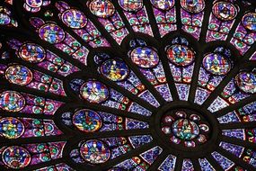huge vintage colorful window in notre dame