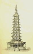 Chinese Nanjing Pagoda drawing