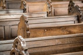 wooden church pews close-up