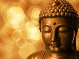 golden head of buddha statue on pixel background