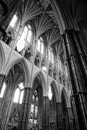 interior of a gothic cathedral in black and white image