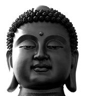 face of a big buddha in black and white