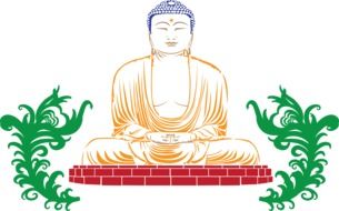 colorful graphic depiction of a buddha as a deity