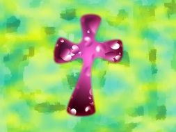 purple christian cross on colorful background