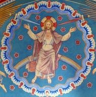 fresco in the form of jesus on the wall in the church