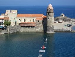 Tower of The Church of Our Lady of the Angels in bay, france, collioure