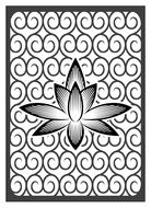 blooming lotus in frame with aabstract pattern, Buddhism, black and white