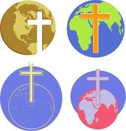 globes and Christian crosses