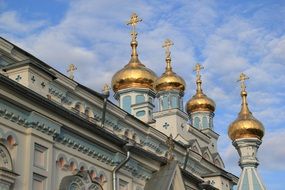 Golden domes of an Orthodox church in Latvia