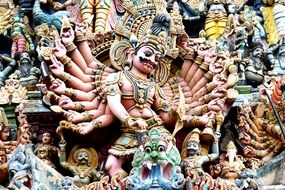 Madurai Temple with colorful figures of deities