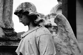 black and white photo of angel sculpture