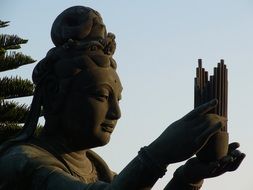 detail of buddhist statue at sky, china