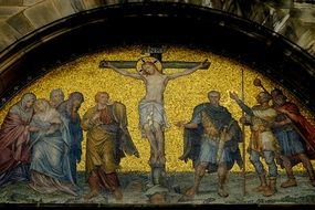 fresco on the facade of the Crucifixion of Christ