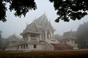 buddhist temple in thailand in the fog