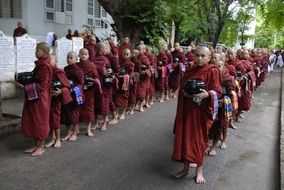 many monks on the street in myanmar