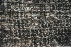 ancient stone carving, terrace, Cambodia, Angkor Thom