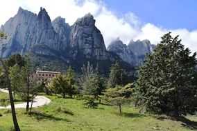 beautiful view of Montserrat mountain and Santa CecÃ­lia de Montserrat Benedictine monastery, spain, Catalonia