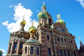 Cathedral with colorful domes in St. Petersburg